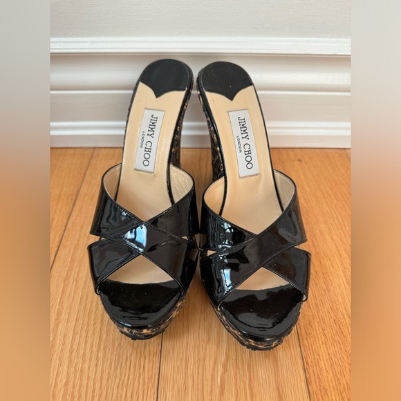 JIMMY CHOO black patent and leopard wedges - Picture 2 of 8